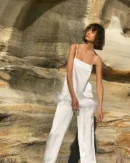 Satin Feather Trim Pajama Set