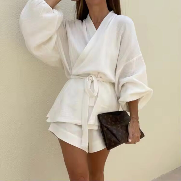 Lace-Up Top & High Waist Shorts Set - Image 2