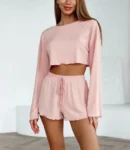 Pink Knit Long Sleeve Pajama Set