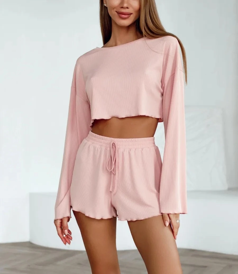 Pink Knit Long Sleeve Pajama Set
