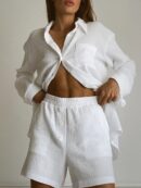 Cotton Long Sleeve Shorts Pajama Set for Women