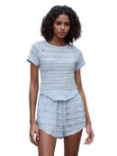 Blue Ruffle Lace Top & Shorts Set
