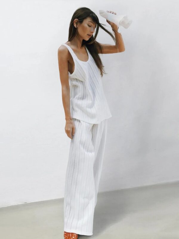 Solid Color Vest Pajama Set for Women - Image 3