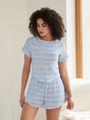 Blue Ruffle Lace Top & Shorts Set