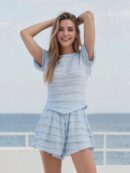 Blue Ruffle Lace Top & Shorts Set