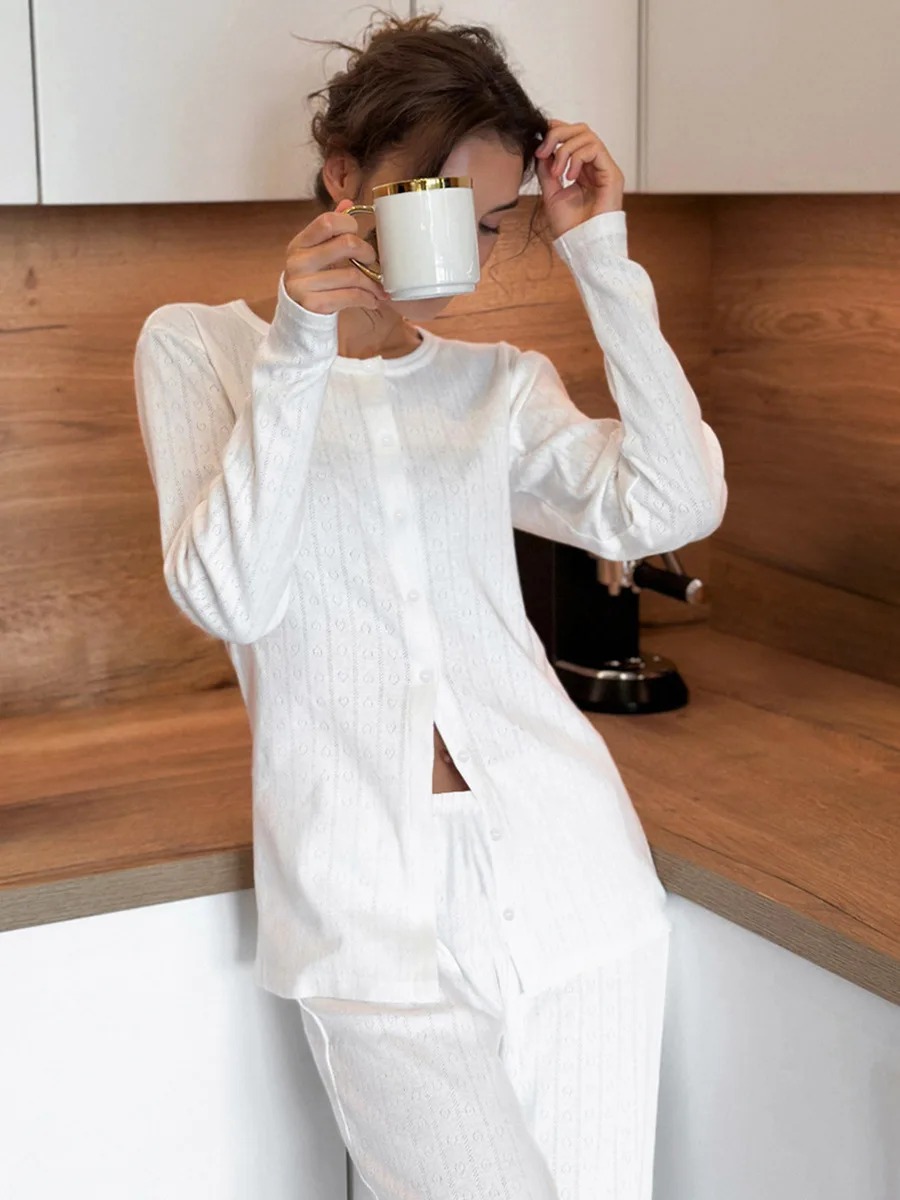 Love Jacquard Cardigan Pajama Set for Women