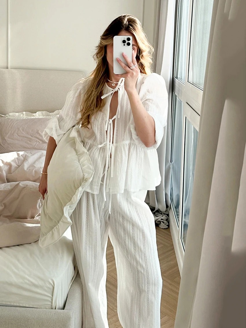 Winter Lace-Up Pajama Set for Women