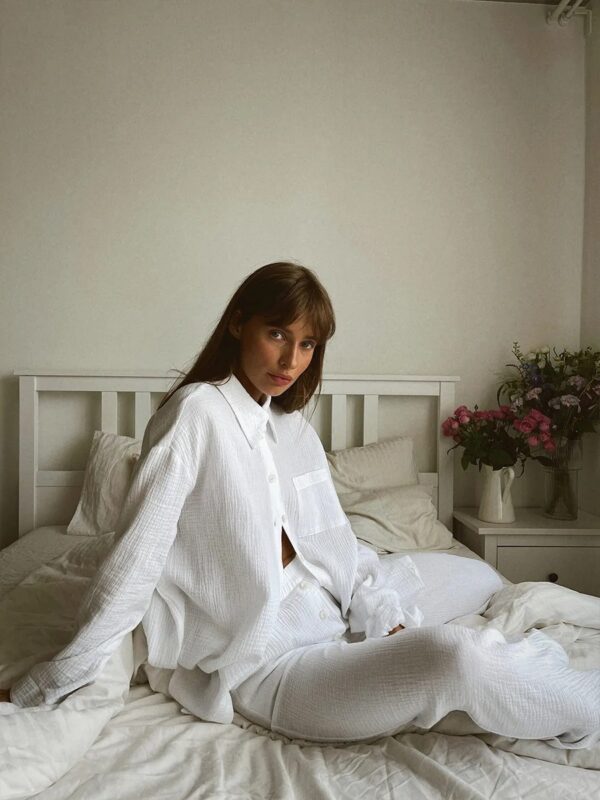Cotton Long Sleeve Pajama Set for Women - Image 3