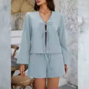 V-Neck Tie Top & Shorts Set