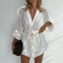 Lace-Up Top & High Waist Shorts Set